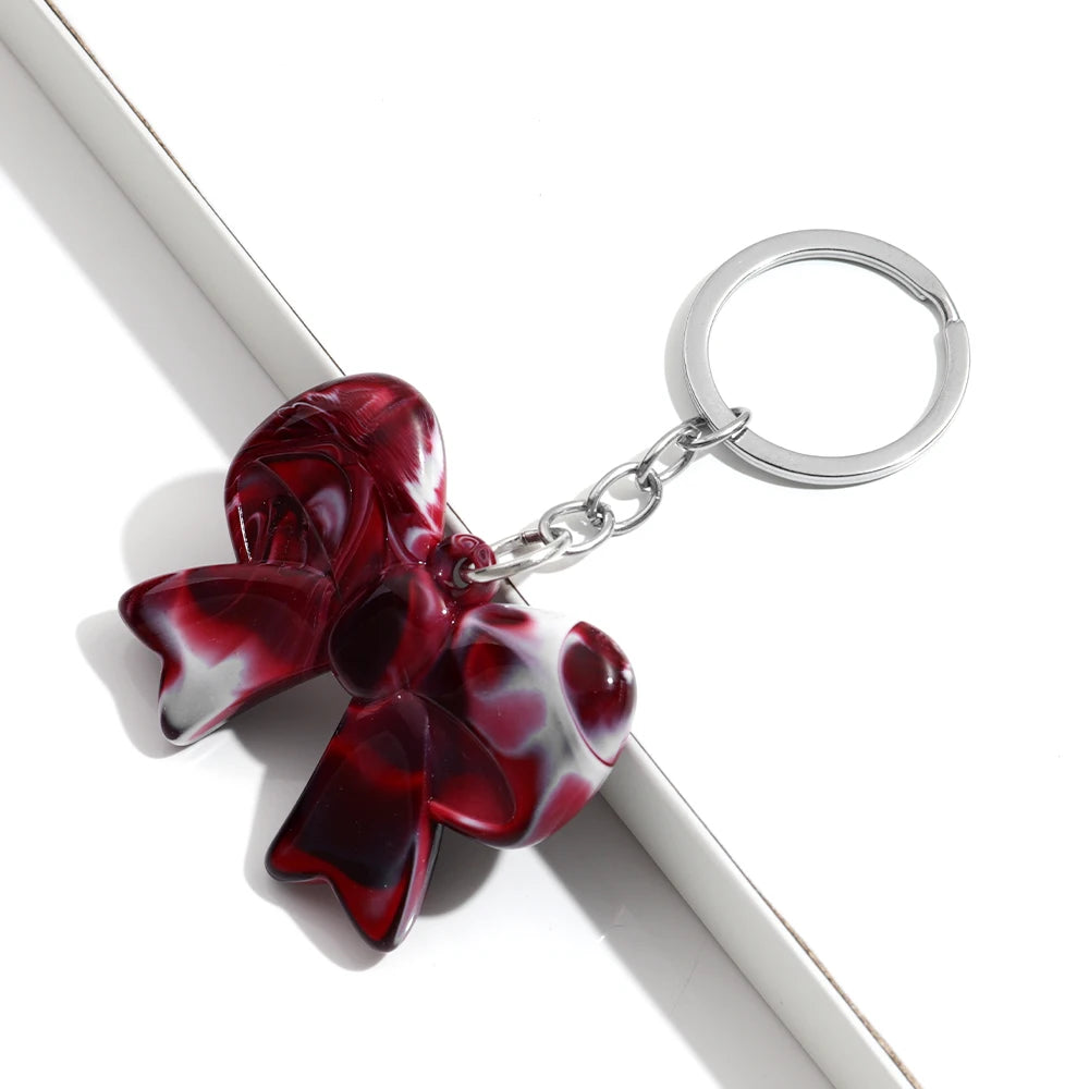 Trend Acrylic Colorful 3D Bowknot Keychains for Women Y2K Key Chain Bag Car Phone Pendant Accessories Gifts