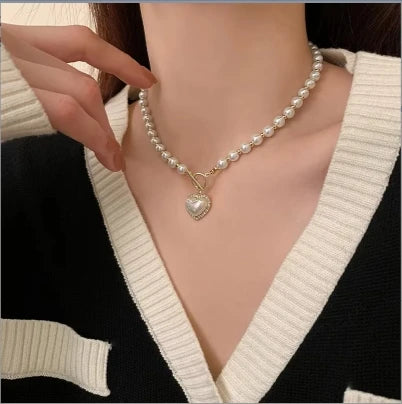 1PC Women's Fashion Imitation Pearl Peach Heart Pendant Necklace Jewelry Suitable for Date, Party, Festival Gift