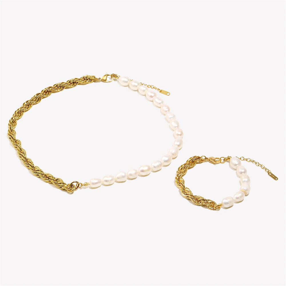 E.B.belle Bold Twisted Rope Chain Splicing with Freshwater Pearl Chunky Chain Necklace Jewelry On The Neck For Women