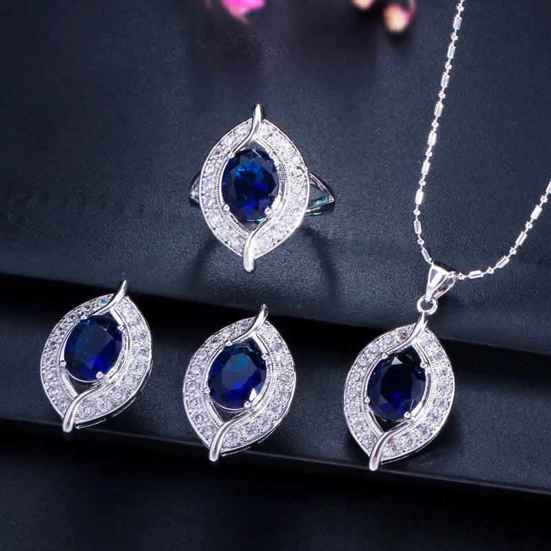 ThreeGraces 3pcs New Trendy Shiny Red Cubic Zirconia Fashion Earrings Necklace Ring Bridal Party Jewelry Set for Women JS707
