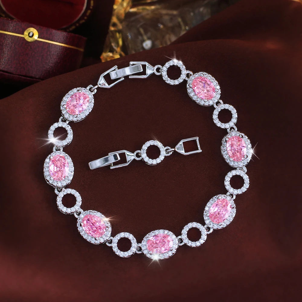 ThreeGraces Elegant Shiny White Oval Zirconia Bridal Wedding Party Geometric Ellipse Link Chain Bracelet Jewelry for Women BR471