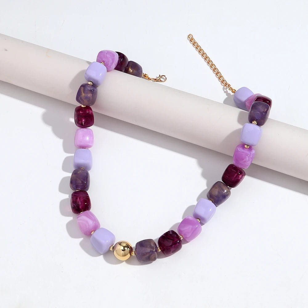 Boho Colorful Acrylic Geometric Square Beads Necklace Fashion Resin Geometry Beaded Collar Necklace 2026 New Jewelry Gifts