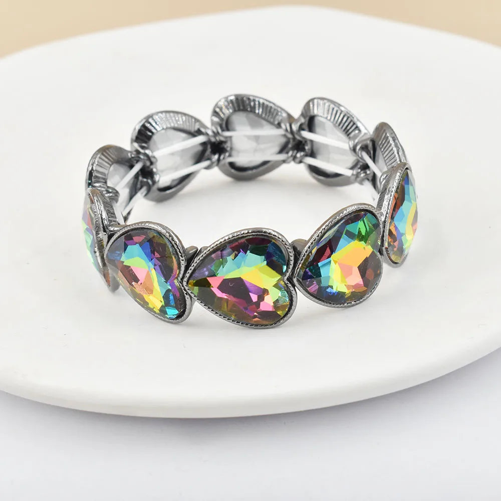 2026 New fashion crystal Women bracelet geometry thread red white blue charms elastic band heart shaped glass Atmospheric Love