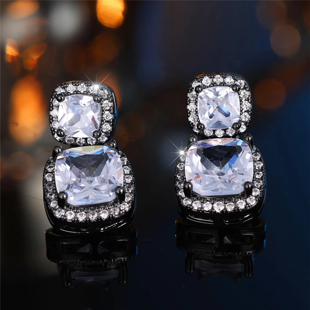Luxury Big White Zircon Clip Earrings For Women Luxury Crystal Female Silver Color Round Wedding Jewelry