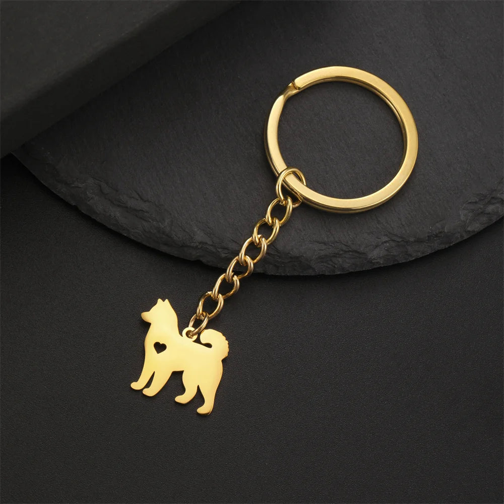 Cute Dog Samoye Keychain for Women Men Stainless Steel Dachshund Puppy Animal Lovers Key Ring for Car Backpack  Jewelry Gifts
