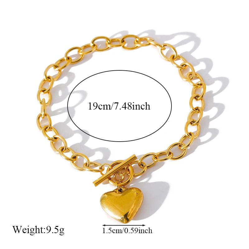 EILIECK 316L Stainless Steel Silver Color Heart Love Necklace Bracelets Set For Women Trendy OT Buckle Waterproof Jewelry Set