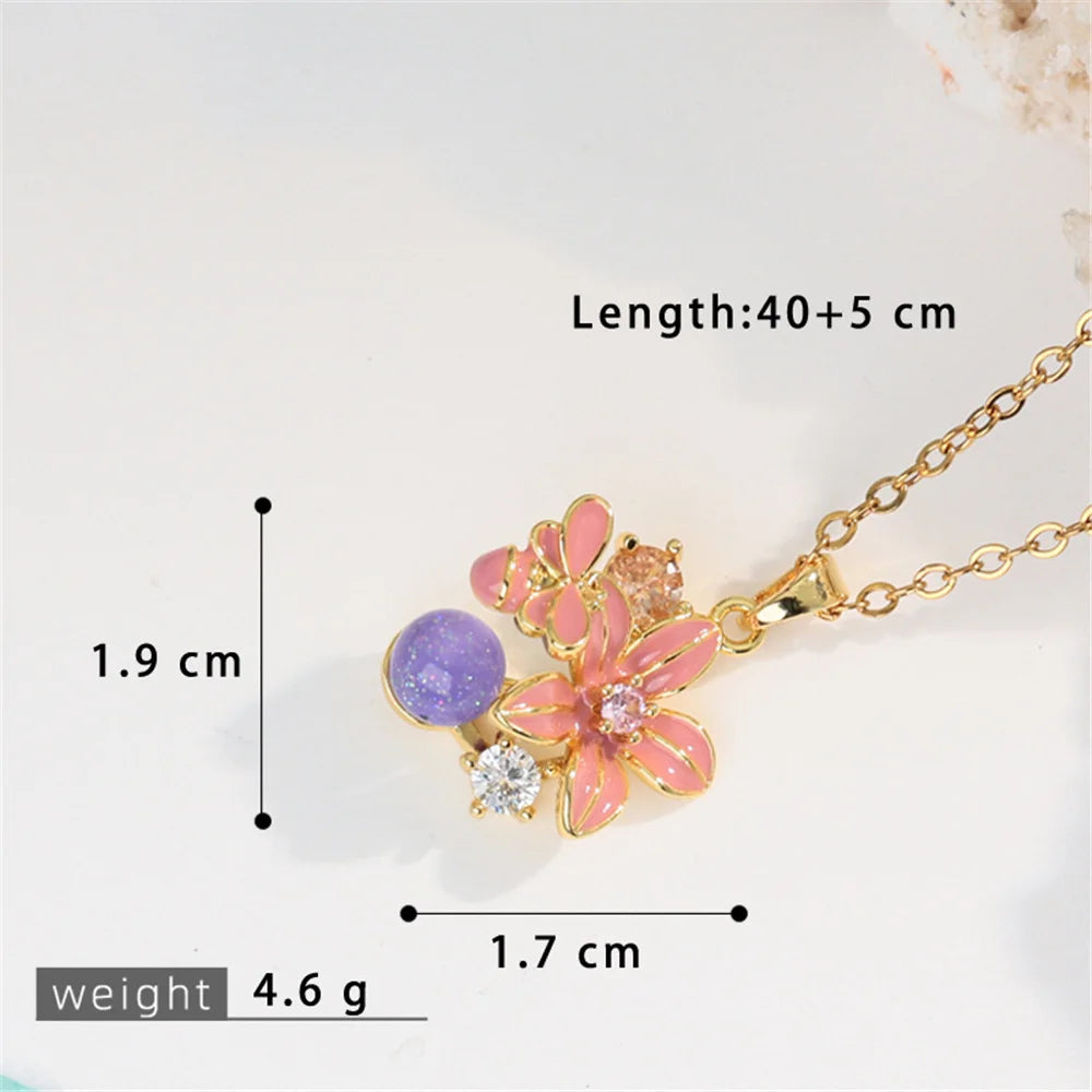 Small Cute Flower Charm Female Bule Pink Red Enamel 2026 New Trendy Pendant Necklace Gold Color Wedding Jewelry For Luxury Women