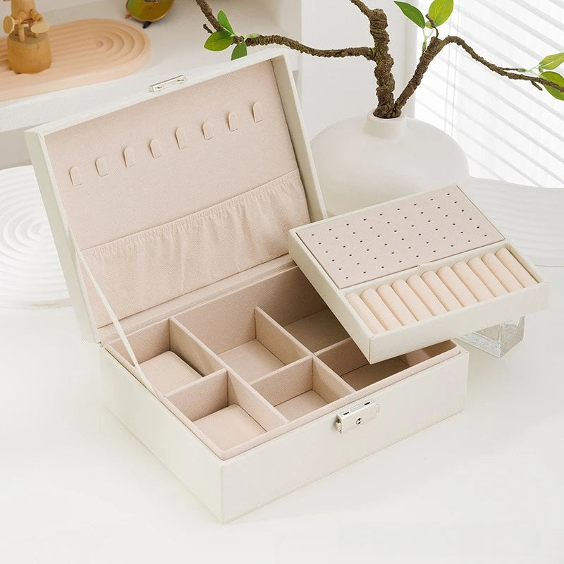 Double-layer Wooden Jewlery Box Ring Box Jewelry Boxes and Packaging with PU Leather Jewelry Storage Organizer and Makeup Case