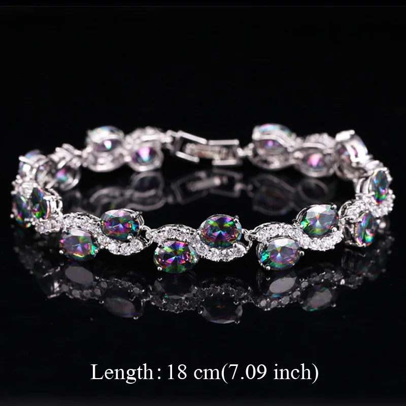 Pera Fashion Women Evening Party Jewelry Natural Light Blue Oval Rainbow Mystic Crystal Stones Bracelets for Birthday Gift B087