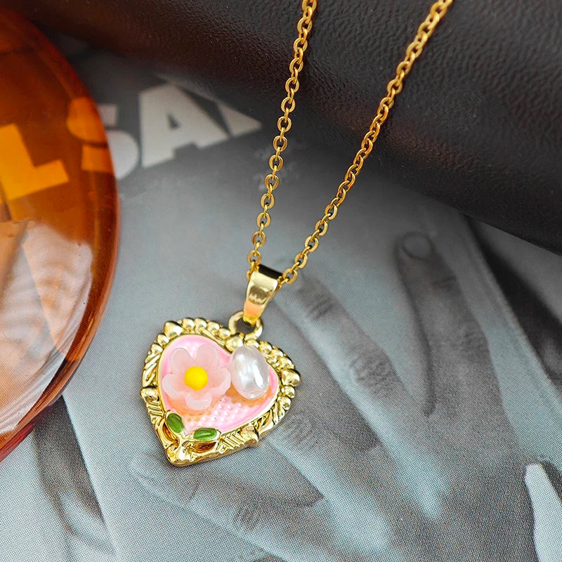 ANENJERY 316L Stainless Steel Irregular Pendant Flower Butterfly Heart Necklace For Women Romantic Niche Jewelry Gifts Wholesale