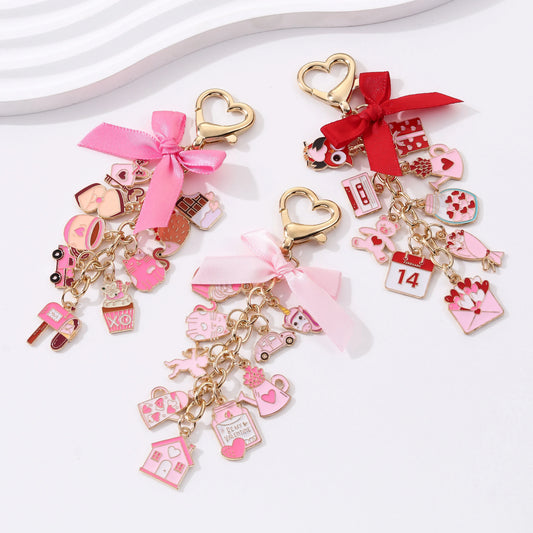 1PC Romantic Love Envelope Cake Chocolate Drip Alloy Keychain Cartoon Bouquet Sweet Valentine's Day Trendy Bag Mobile Pendant