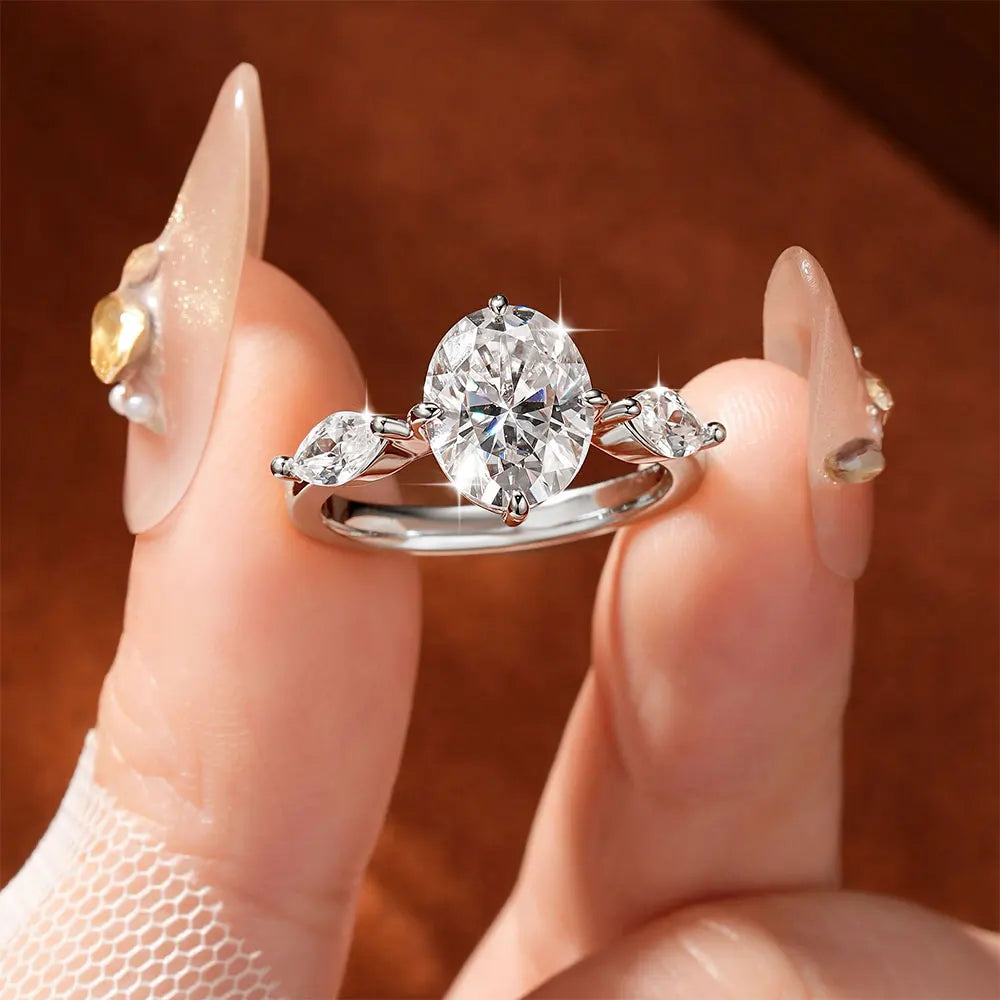 OXTAO Luxury Oval Cut Moissanite Ring 3CT D VVS1 Anniversary Gifts 3-Stone Stackable Wedding Bands Women Jewelry 14K Gold Filled