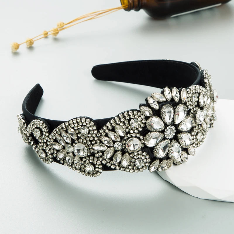 Fashion Flower Super Sparkling Baroque Headband Trendy Light Luxury High End Style Rhinestone Hair Accessories