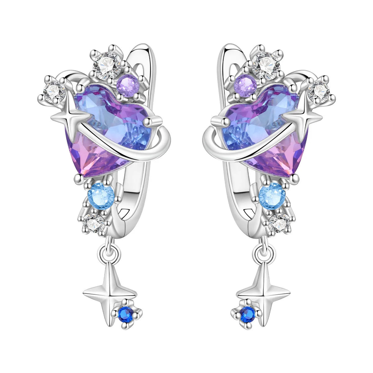 Orstarry 925 Sterling Silver Sparkling Blue Star Planet Drop Earrings Women Earrings Charm Trend Versatile Party Jewelry Gifts