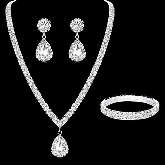 Wedding Season Women's Fashion Copper Claw Chain Water Drop Necklace Earrings Bracelet Jewelry Set Wedding Banquet Festival Gift