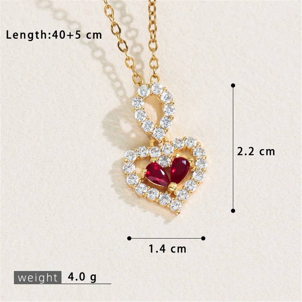 Small Heart Love Charm Female White Red Bule Zircon Fashion Pendant Necklace Gold Silver Color Wedding Jewelry For Cute Women