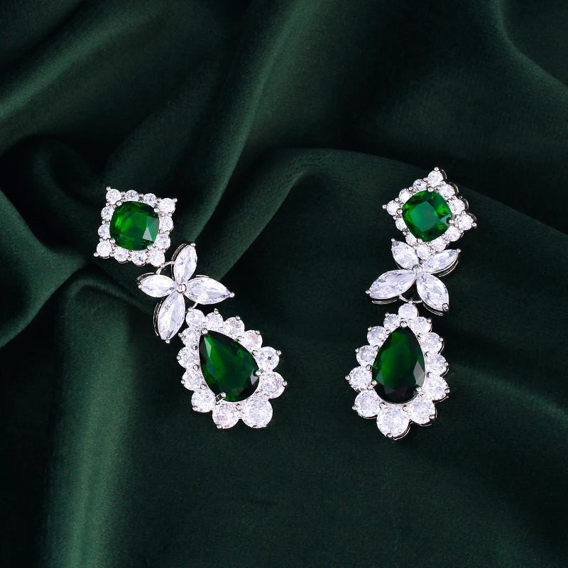 ThreeGraces Luxury Shiny Green Water Drop Zirconia Long Big Dangle Earrings for Women Bridal Wedding Party Jewelry E1748