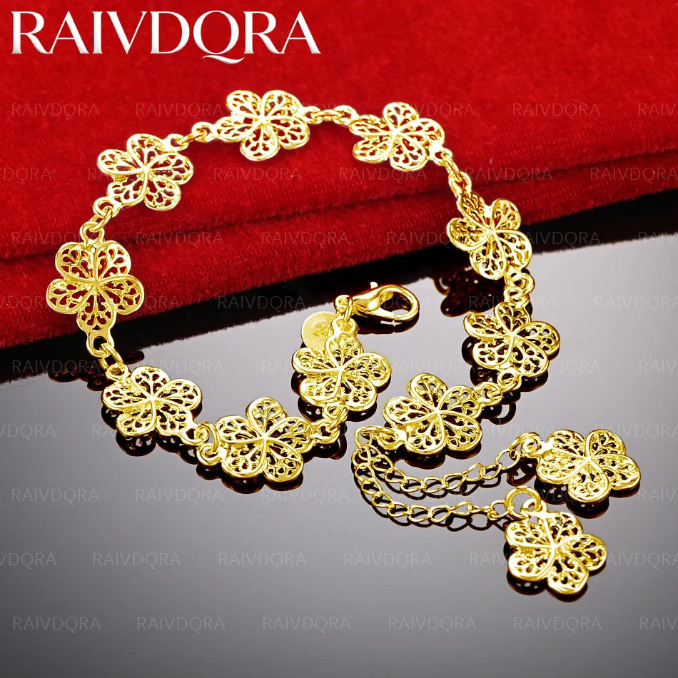 18K Gold Plated Flowers Chain Bracelet For Women Fashion Jewelry Classic Retro Party Accessories Holiday Gift
