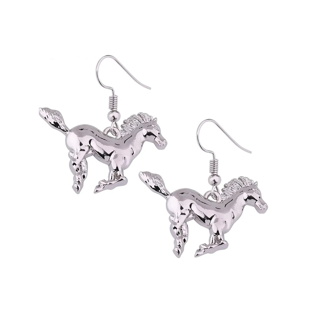 My Shape Sporty Running Horse Earrings Animal Silver Plated Dangle Earrings for Cowgirl Women Accessories Gift for Horse Lovers