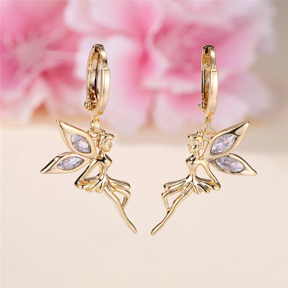 Dainty Female White Fairy Zircon Stone Hoop Earrings Unique Gold Color Girlfriend Gifts Party Jewelry For Women