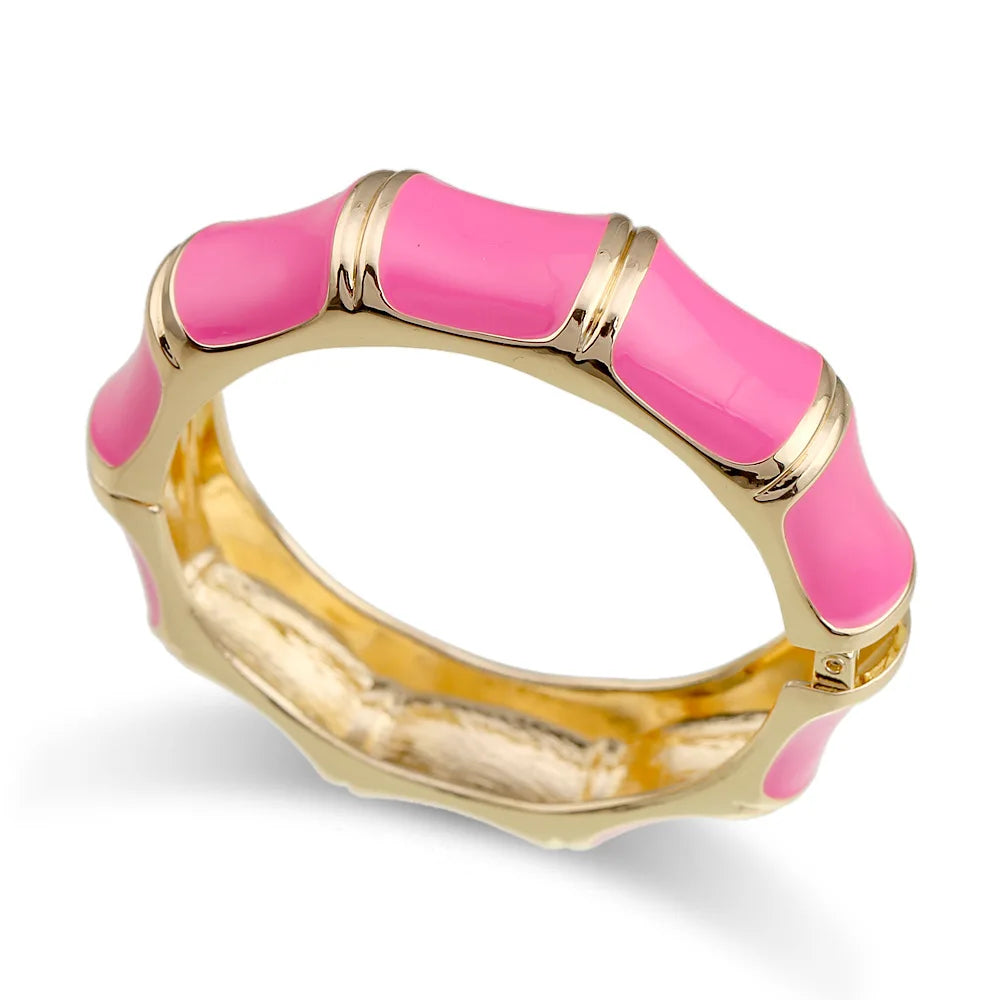 KMVEXO Elegant Charm Pink Zinc Alloy Enamel Bangles Geometric Irregular Wide Cuff Spring Bangle Bracelets For Women Jewelry