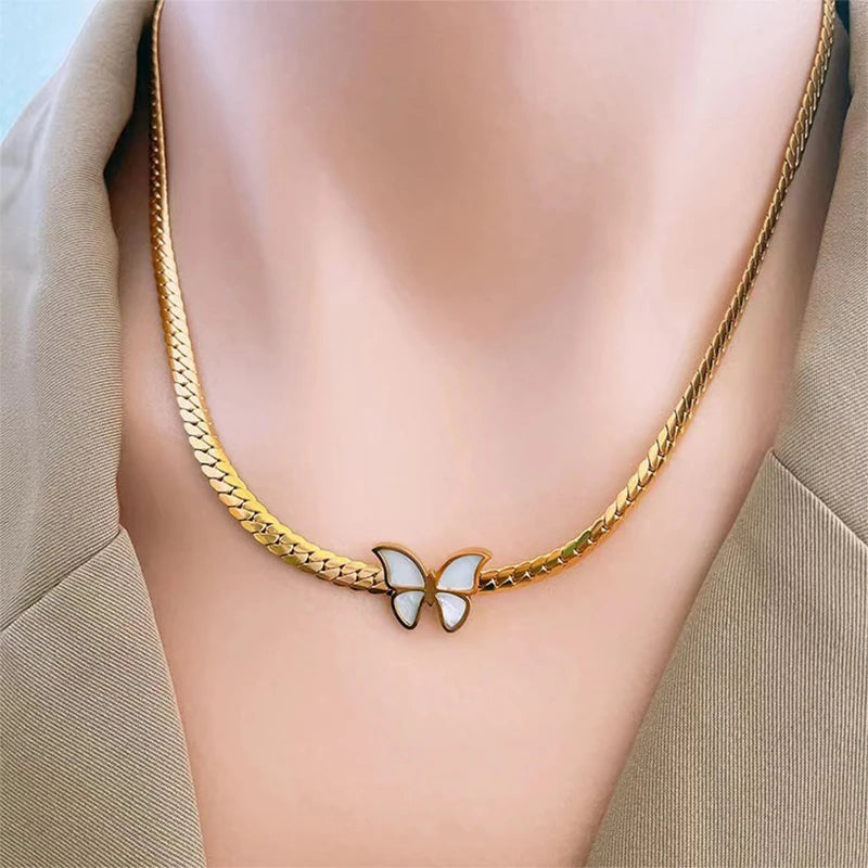 EILIECK 316L Stainless Steel Heart Chokers Necklace For Women New Fashion Collar Neck Chain Waterproof Gold Color Jewelry Gift