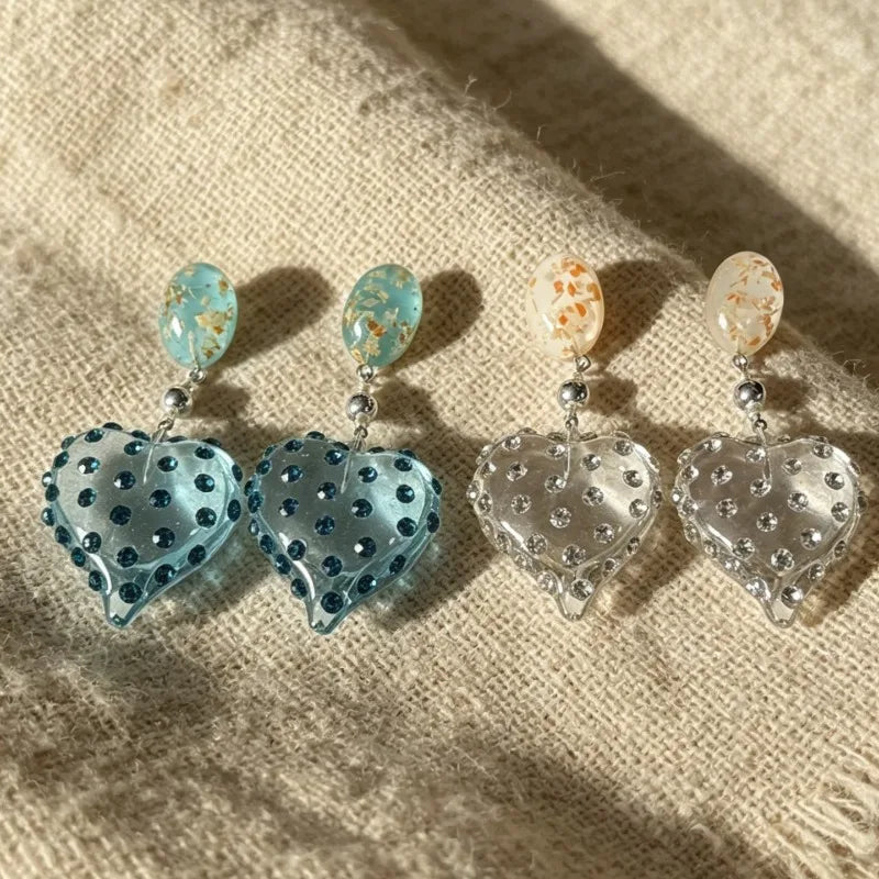 Crystal Earrings for Women Hearts Shaped Vintage Palace Style Aretes De Mujer Sweet Fashion Elegant Versatile Jewelry