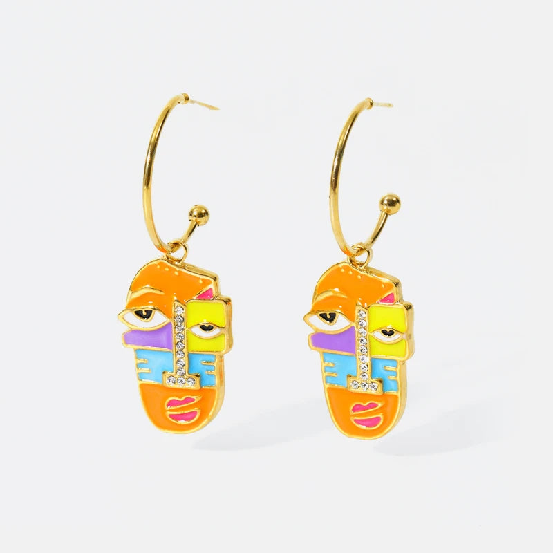 EILIECK 316L Stainless Steel Exaggerated Geometric Funny Face Drop Earrings For Women Girl Fashion Waterproof Ear Jewelry Gift