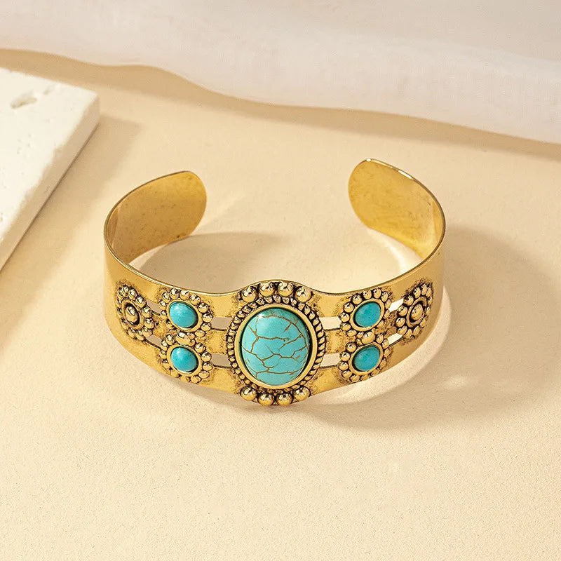 KMVEXO Retro Bohemian Turquoise Beaded Bangles for Women Resin Open Cuff Bracelets Bangle Vintage Gypsy Jewelry Female Gift