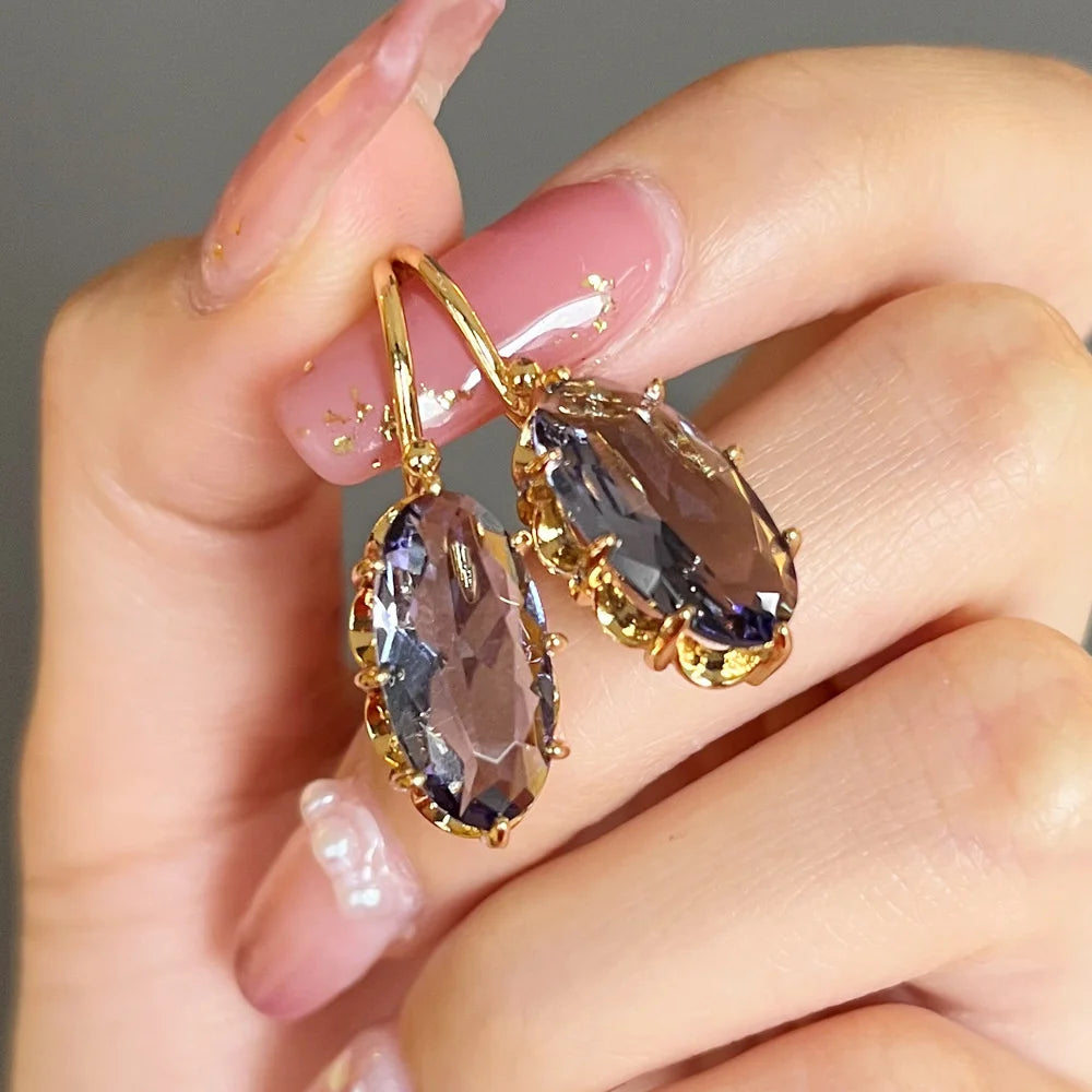 Boho Female Crystal Red Blue Drop Earrings Silver Color Zircon Stone Small Round Wedding Jewelry For Women