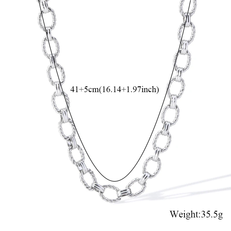 EILIECK 316L Stainless Steel Metal Gold Color Oval Link Chain Necklace Bracelet Set For Women Fashion Punk Waterproof Jewelry