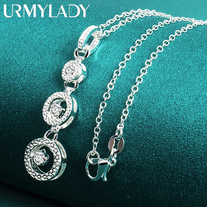 URMYLADY 925 Sterling Silver Three Circles Zircon 16-30 Inch Pendant Necklace For Women Wedding Engagement Gift Jewelry
