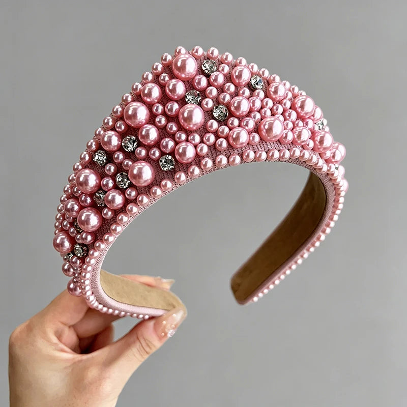 Fashion Hairbands for Women Rhinestone Pearls Tiaras Crown Headband Hair Jewelry Gifts Accessories