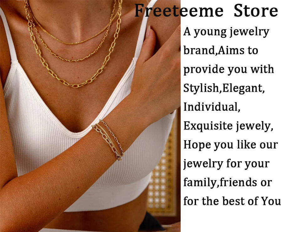 Freeteeme Fashion Stainless Steel Double Circle Link Open Bangle for Women Men Gold Color Cuff Bracelet Colorful Jewelry Gifts