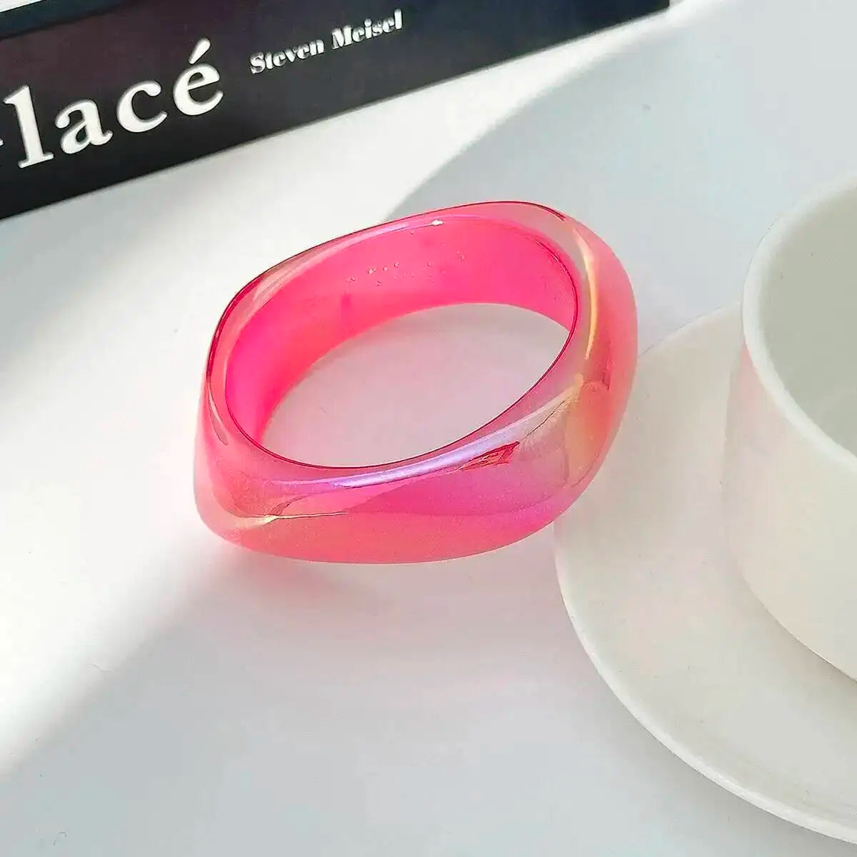 Lacteo 7 Styles Punk Hip Hop Colorful Transparent Resin Bangles Bracelets Women Creative Boho Chunky Bangles Aesthetics Jewelry