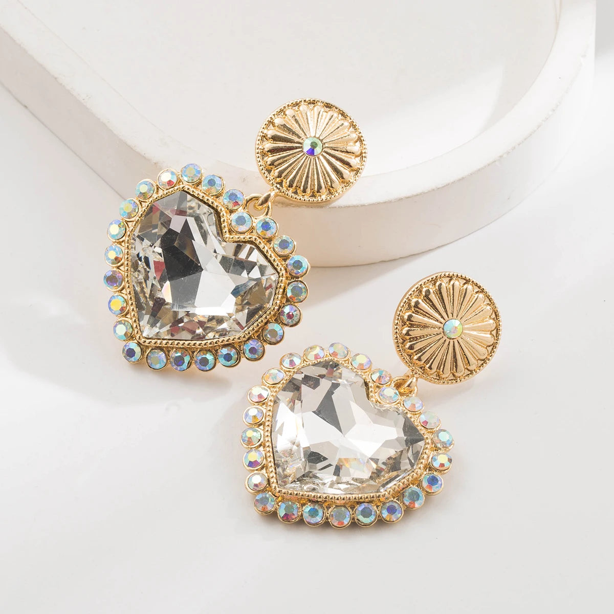 New Retro Ethnic Style Inlaid Glass Diamond Turquoise Circular Heart Pendant Earrings For Women's Long Earrings