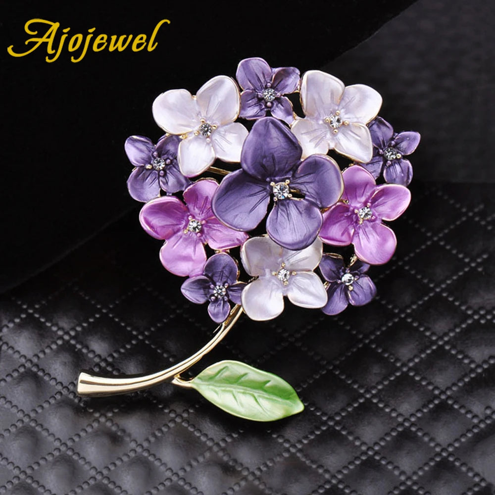 Ajojewel Purple Red Hydrangea Flower Brooch Pin For Women Plant Jewelry Wholesale Beauty Gifts
