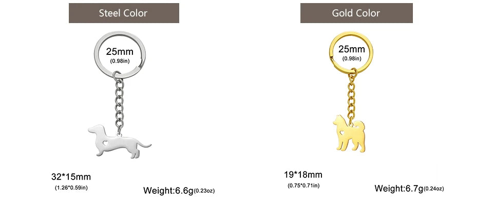 Cute Dog Samoye Keychain for Women Men Stainless Steel Dachshund Puppy Animal Lovers Key Ring for Car Backpack  Jewelry Gifts