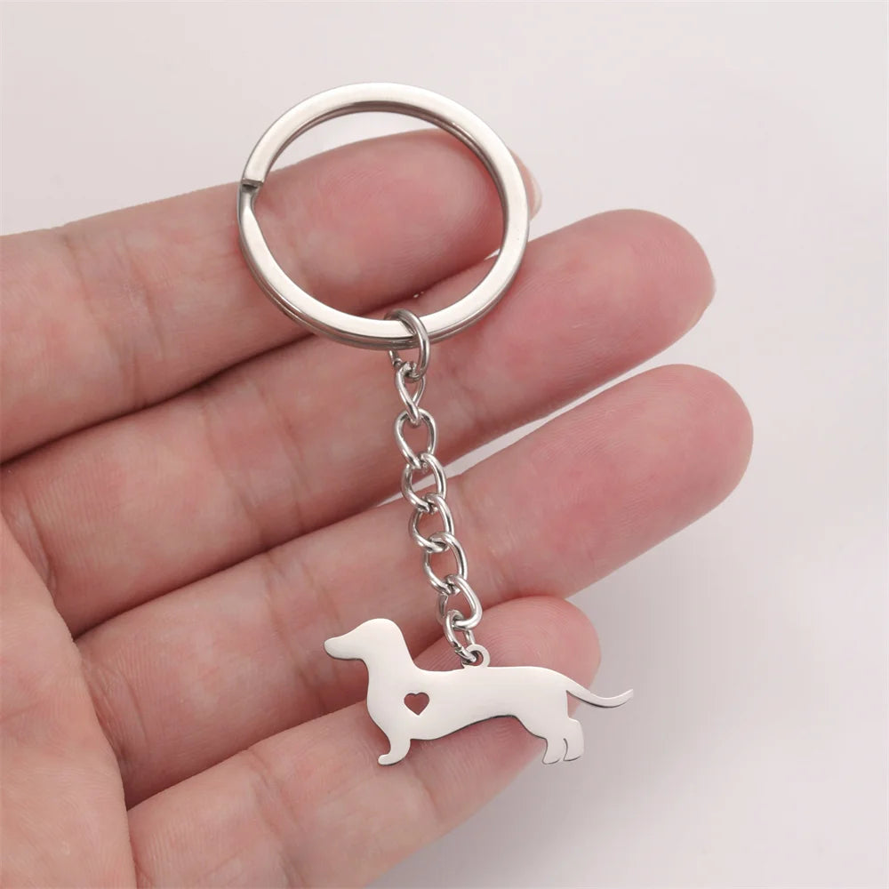 Cute Dog Samoye Keychain for Women Men Stainless Steel Dachshund Puppy Animal Lovers Key Ring for Car Backpack  Jewelry Gifts