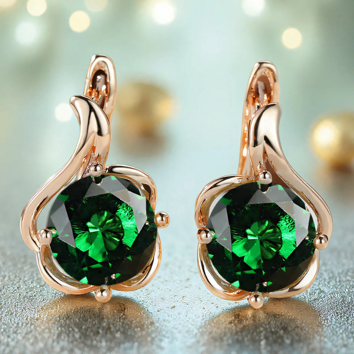 Female Crystal Round Red Green Purple Zircon Stone Flower Hoop Earrings Charm Rose Gold Color Wedding Jewelry Earrings For Women
