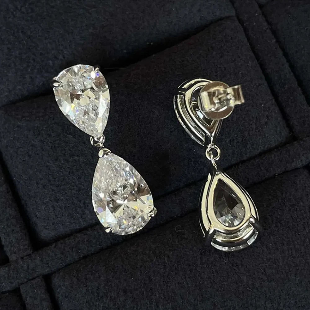 5cttw Double Pear Cut Moissanite Drop Earring for Women GRA Certified 925 Sterling Silver Plated 18K Gold Waterdrop Fine Jewelry