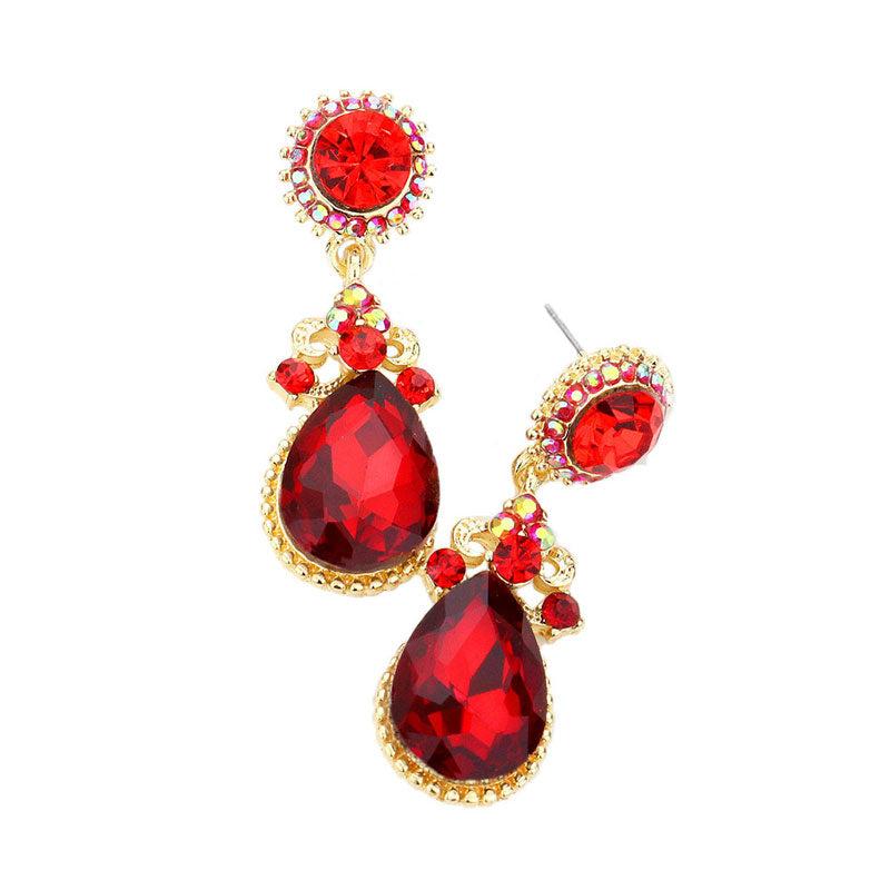 Glass Crystal Teardrop Dangle Evening Earrings