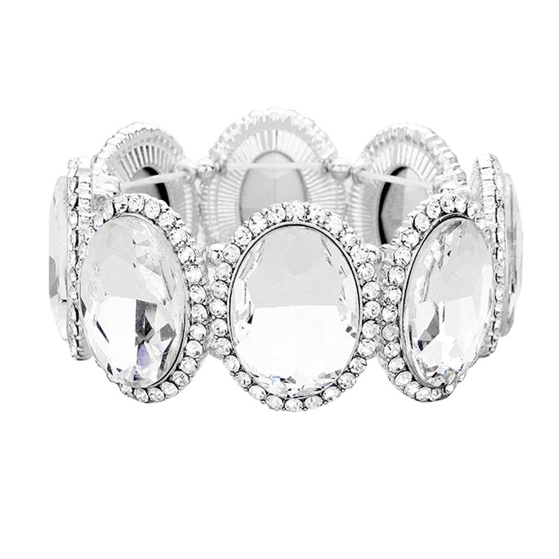 Rhinestone Trim Oval Crystal Stretch Evening Bracelet