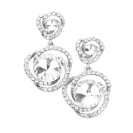 Round Stone Accented Link Dangle Evening Earrings
