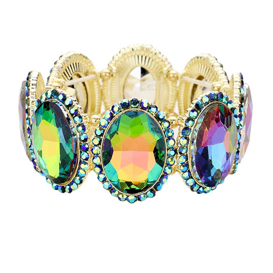 Rhinestone Trim Oval Crystal Stretch Evening Bracelet