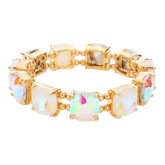 Women's Cushion Square Stone Stretch Evening Bracelet