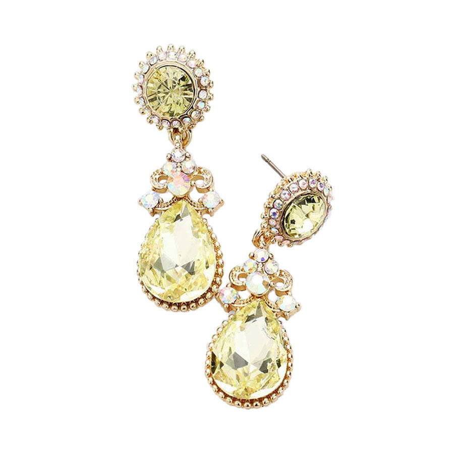 Glass Crystal Teardrop Dangle Evening Earrings