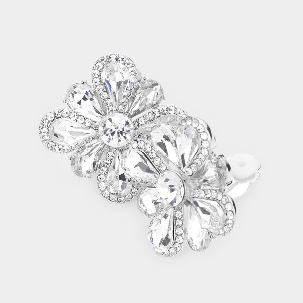 Clover Glass Stone Cluster Clip On Earrings