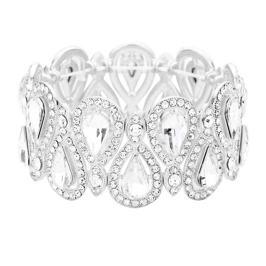 Crystal Glass Teardrop Evening Stretch Bracelet
