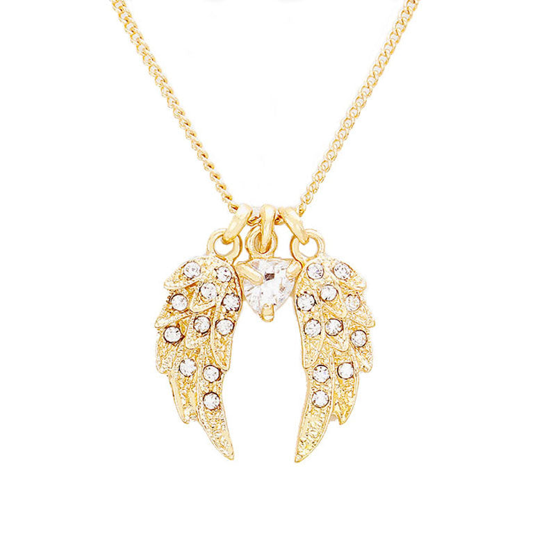 Crystal Wing Heart Bead Pendant Necklace